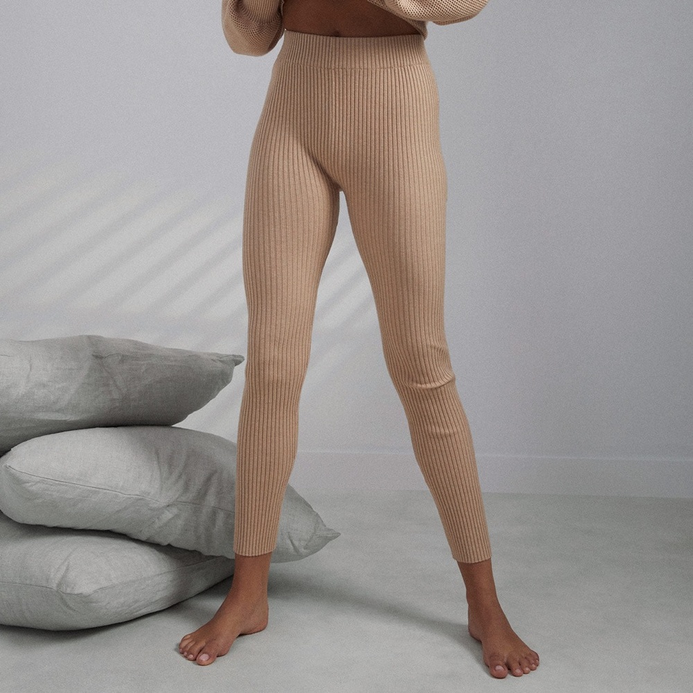 COPY - Lunya Cozy Cotton Silk Ribbed Lounge Tan Leggings